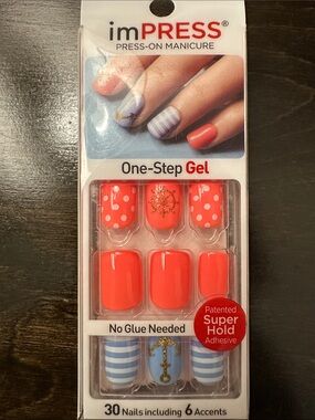 imPRESS Coral and Blue Nautical Gel Press-On Nails